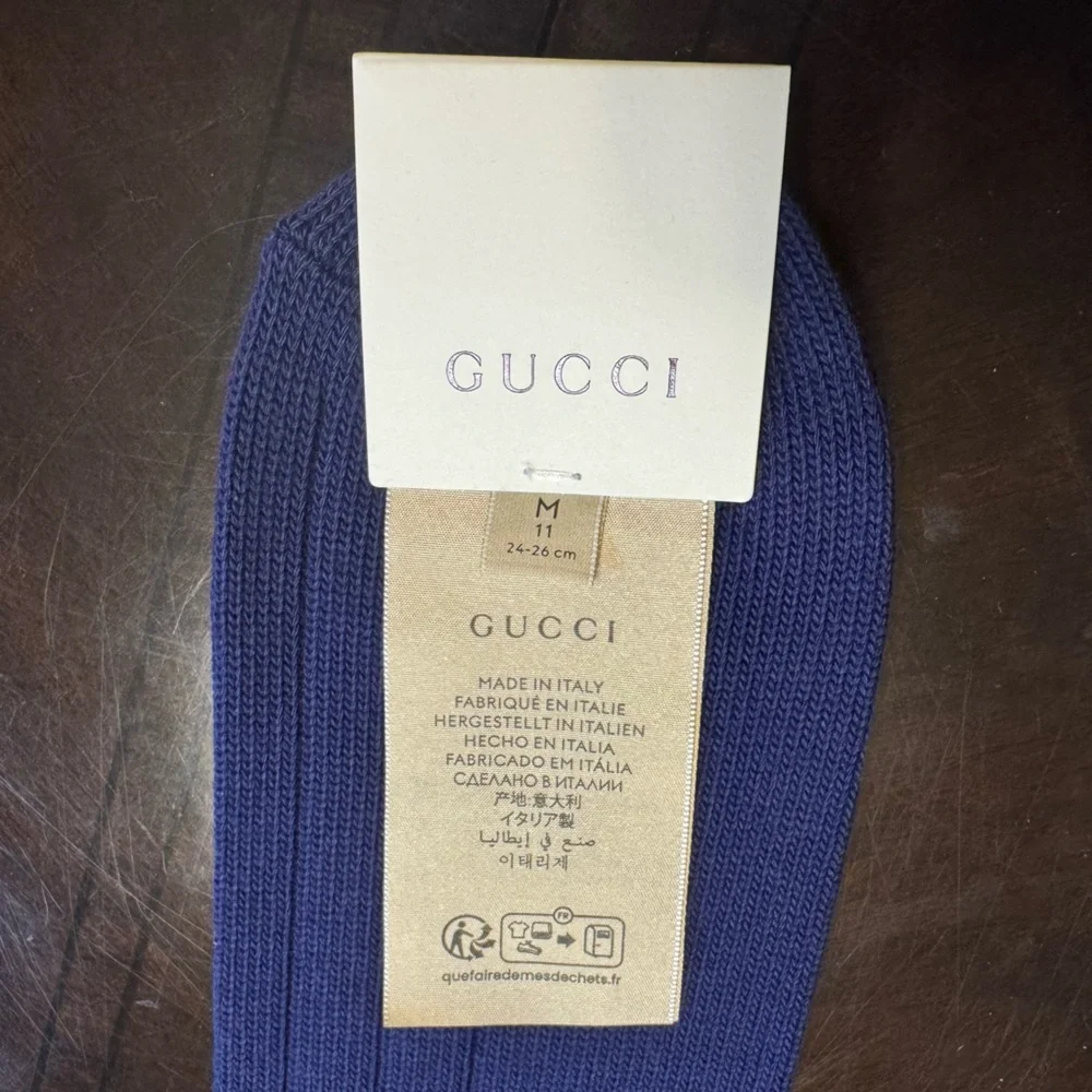 New Authentic Gucci Logo Socks Navy Size M